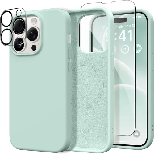 Vista 1839 de GONEZ Funda magnética para iPhone 14, compatible con Magsafe, con protector de pantalla + protector de cámara, forro de microfibra antiarañazos