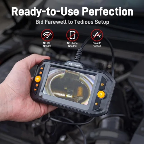Vista 2 de Teslong - Endoscopio boroscopio con luz, cámara de inspección de serpiente para motor automotriz, cámara de fibra óptica impermeable para mecánicos