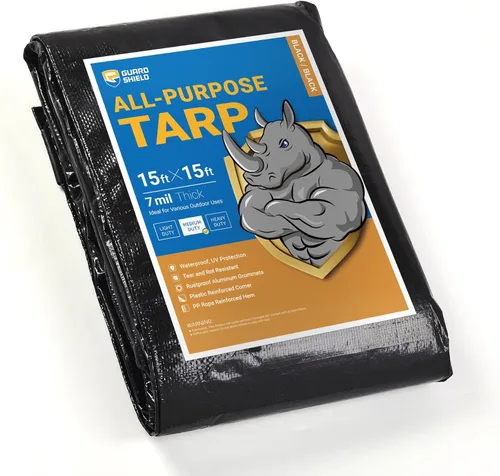Vista 101 de GUARD SHIELD - Lona negra impermeable de 6 x 6 pies, cubierta de lona de polietileno, de servicio medio y uso general de 7 mil