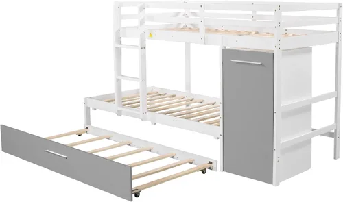 Vista 59 de Elegante litera individual sobre matrimonial con escaleras y barandillas de seguridad, la cama de plumón se puede convertir en sofá cama