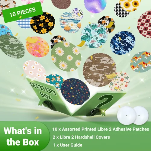 Vista 2 de Freestyle Libre 2 & Lingo - Parches adhesivos coloridos, 2 fundas protectoras rígidas + 10 parches con sensor de patrón sorpresa, protección