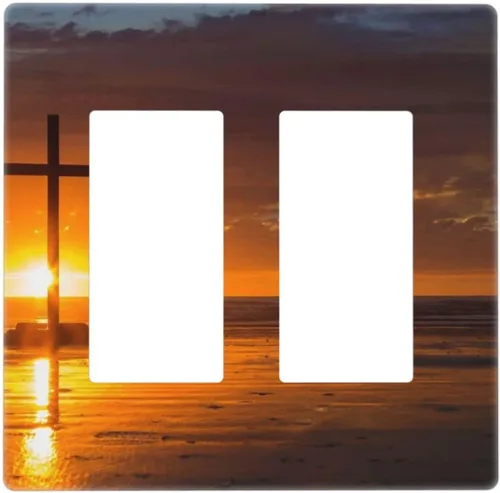 Vista 44 de Cubierta de placa de pared dúplex para dispositivo eléctrico de 1 cuadrilla, madera blanca y gris, puerta de granero, tablón de madera rústica