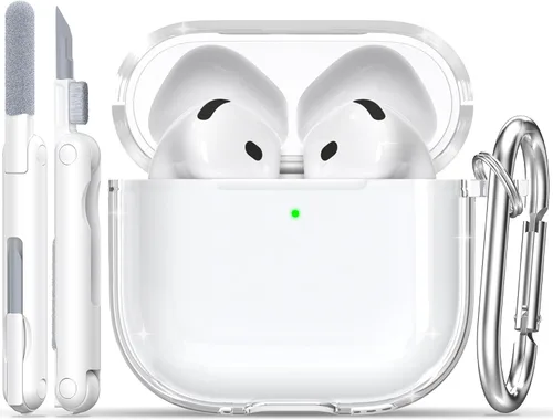 Vista 24 de RFUNGUANGO AirPods Pro - Funda transparente de TPU suave con kit de limpieza y llavero, compatible con Magsafe, funda protectora compatible