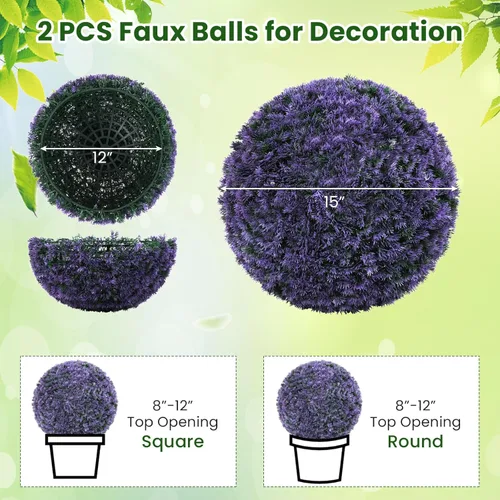 Vista 7 de Goplus 2 PCS Bolas Topiarias de Plantas Artificiales de 15 Pulgadas, Bolas Redondas de Lavanda Sintética para Exteriores, Esferas de Jardín