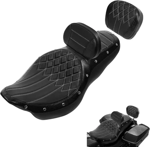 Vista 23 de Asiento de pasajero de 2 piezas para Harley Touring Road King Street Glide Electra Glide Road Glide 2009-2023