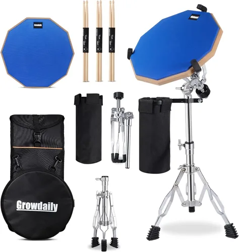 Set de práctica de tambor GrowDaily Almohadilla de tambor de cajón Soporte de tambor de 12 pulgadas con almohadilla de tambor silenciosa azul de