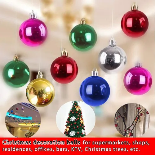 Vista 4 de Bolas de Navidad, 24 piezas de 1.57 pulgadas, inastillables, adornos de árbol de Navidad, decoración temática surtida, bolas de plástico