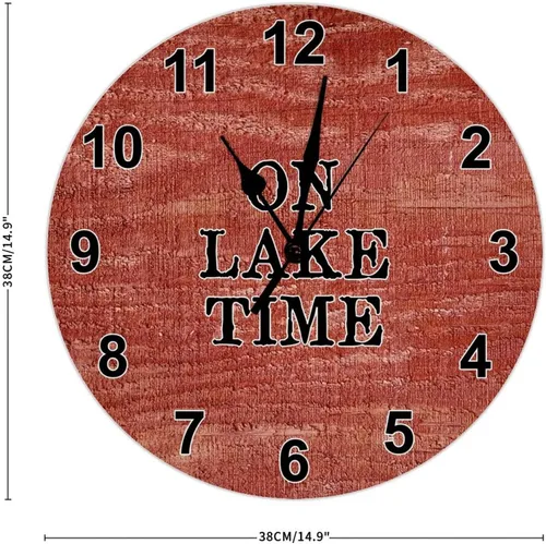 Vista 2 de On Lake Time - Reloj de pared rústico de jubilación, madera de granero envejecida roja, de 15 pulgadas, relojes de pared grandes que funcionan