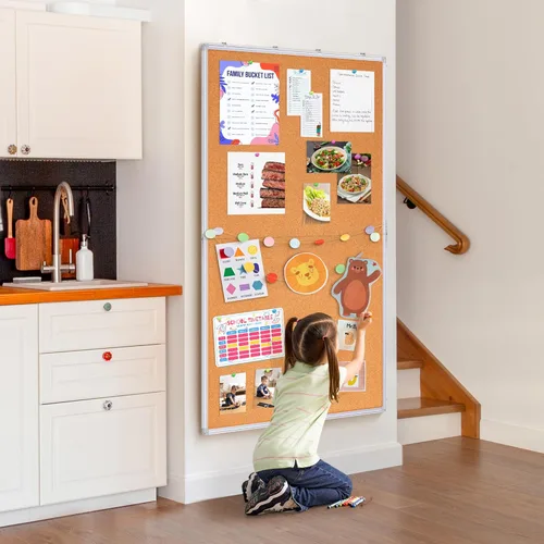 Vista 5 de maxtek Tablero de corcho grande de 48 x 36 pulgadas, tablón de anuncios para paredes, tablero de corcho con marco de aluminio extra de 4 x 3 pies