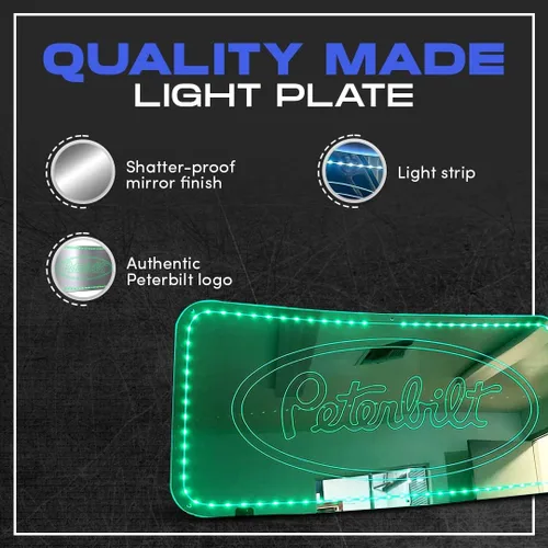 Vista 5 de Floridas Finest Customs - Placa de luz con logotipo Peterbilt Se adapta a 386, 388, 389 Insertos de panel interior de cabina Espejo cromado