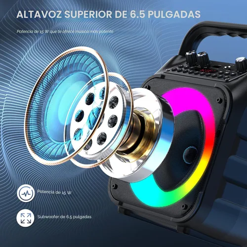 Vista 3 de Máquina de karaoke, altavoz Bluetooth portátil con 2 micrófonos inalámbricos para adultos y niños con luces, micrófono de karaoke con sistema PA