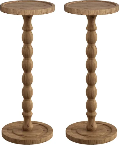 Vista 9 de Mesa auxiliar pequeña de madera de caucho, mesas auxiliares redondas de madera maciza para espacios pequeños, mesas de Martini, mesa de bebida
