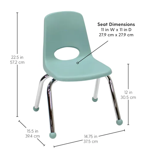 Vista 2 de FDP 15411-SF - Silla escolar apilable de 12 pulgadas, asiento apilable para estudiantes con patas de acero cromado y deslizadores de bolas