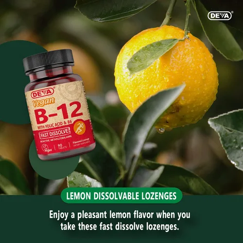 Vista 9 de DEVA Suplemento vegano de disolución rápida de vitamina B12, complejo una vez al día con 1000 Mcg de metilcobalamina B12, ácido fólico, B6, sabor a