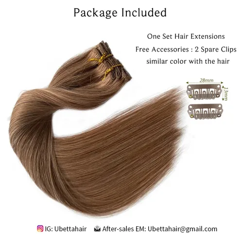 Vista 4 de Extensiones de cabello con clip Ubetta de cabello humano real, extensiones de cabello negro azabache con clip, 7 piezas, 70 g, extensiones