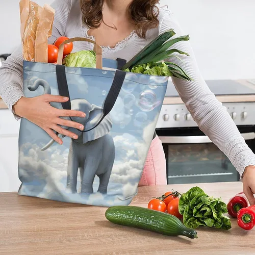 Vista 4 de Bolsa de lona grande para mujer, bolso de hombro casual, reutilizable, playa, compras, compras, bolsa de comestibles para exteriores