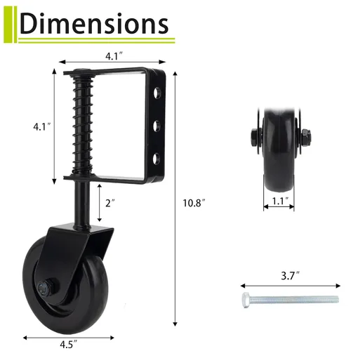 Vista 2 de Rueda de puerta de 4.3 pulgadas con resorte resistente con placa de montaje universal, 1 paquete de rueda de puerta de cerca, rueda de soporte