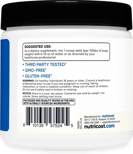 Vista 4 de Nutricost - Creatina HCl en polvo (8 OZ) - Hecha con creatina CON-CRET, 300 porciones