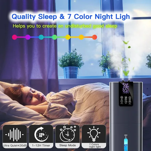 Vista 7 de Smart Humidifiers Large Room Bedroom Home, 2.11Gal(8L) Quiet Top Fill Cool Mist Humidifier, Smart App & Remote Control, 3 Speed Humidifier with 360°