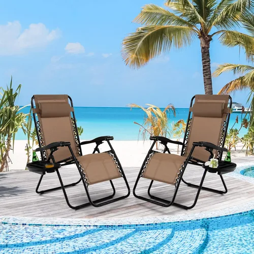 Vista 4 de Tangkula Zero Gravity - Silla plegable para patio, reclinable, ajustable, con soporte para tazas, reposabrazos anchos para patio, jardín, piscina