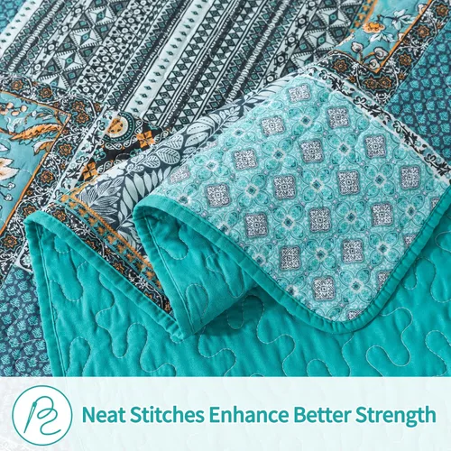 Vista 4 de BEDIFANY Edredón de algodón tamaño Queen, colcha ligera tamaño Queen, color verde azulado, colchas acolchadas, juegos de ropa de cama