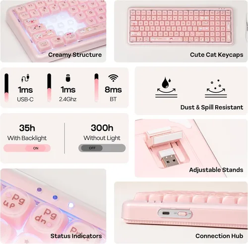 Vista 3 de MechLands X Maorbeng X100 PRO Membrane Gaming Keyboard with Number Pad, RGB Backlits, Wireless Computer Keyboard with 5000mAh Battery, BT/2.4G/USB-C