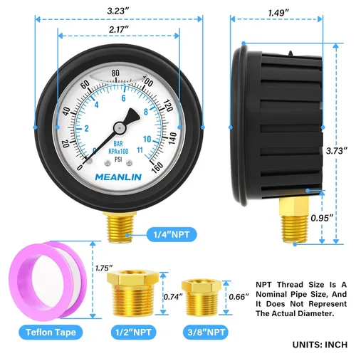Vista 288 de MEANLIN MEASURE - Vacuómetro de presión de vacío de acero inoxidable, esfera con cara de 2.5 pulgadas, NPT de 1/8 de pulgada, montaje trasero