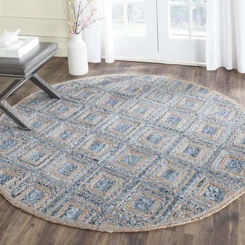 Vista 8 de Safavieh - Colección Cape Cod CAP354A - Tapete tejida a mano en algodón natural y azul, Yute