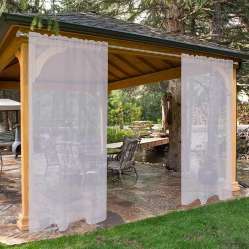 Vista 16 de SpaceDresser Cortinas traslúcidas impermeables para patio y exteriores – 2 paneles de cortina transparente con bolsillo para barra para sala de Beige