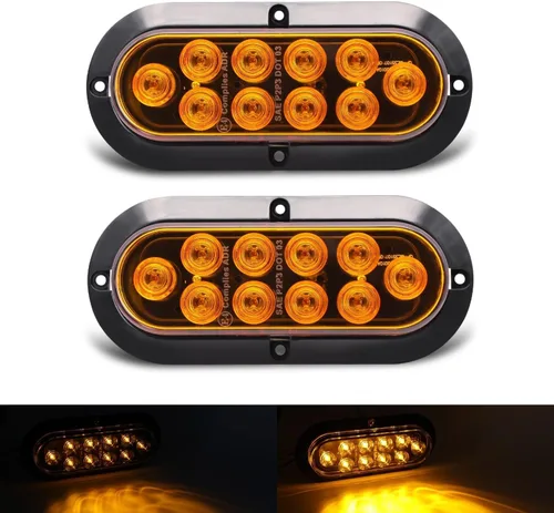 TMH Luz trasera LED ámbar ovalada de 6 pulgadas, montaje en superficie, 10 LED, impermeable, parada, freno, giro, remolque, luces para camión, RV,
