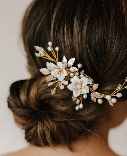 Vista 11 de SWEETV - Peineta de novia con diamantes de imitación, hecha a mano, diseño de flores