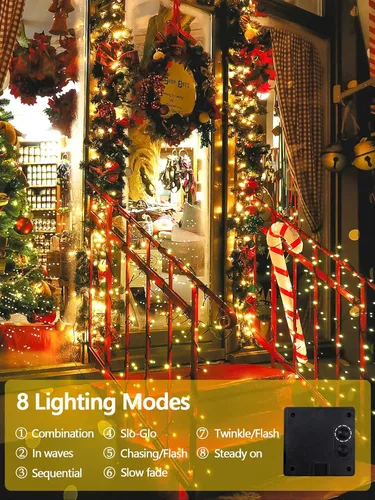 Vista 7 de Paquete de 2 luces de cuerda solares de 200 LED para exteriores, luces de Navidad solares impermeables al aire libre, luces de cuerda solares