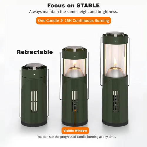 Vista 4 de Mini linterna de vela de larga duración de 15+ horas para velas reales, iluminación de emergencia de campamento al aire libre, linterna