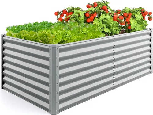 Vista 13 de Giantex Cama de jardín elevada, maceta elevada de madera con forro protector y orificio de drenaje, maceta elevada para plantar verduras, flores