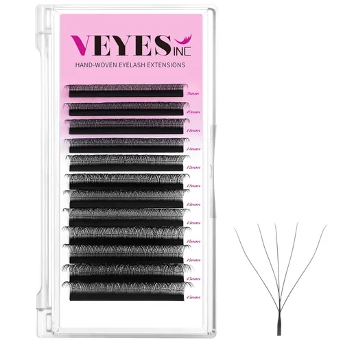 Vista 9 de VEYES INC - Bandeja de extensiones de pestañas falsas YY, rizado C/D, longitud mixta de 9-15 mm, prefabricadas, volumen en forma de abanico