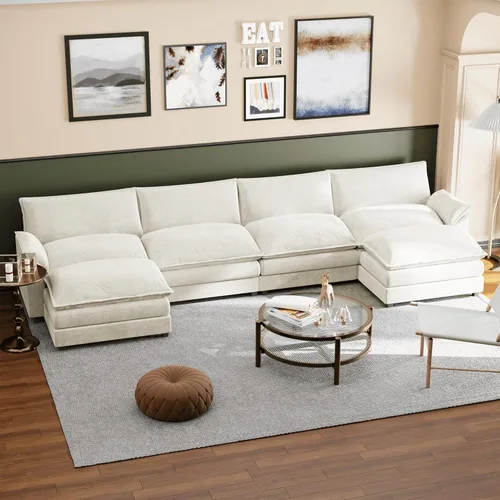 Vista 7 de Shahoo Sectional Modular Sofa L Shaped Chenille Fabric Couch with High Supportive & Soft Sponges and Removable Ottoman, Sleeper Comfy Upholstered