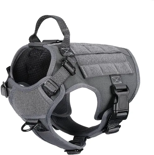 Vista 8 de ICEFANG - Arnés táctico para perros, talla S, con 2 hebillas de metal, chaleco para transportar carga, ligero y modular (MOLLE) con mango, clip