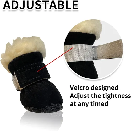 Vista 5 de Botas para perros, zapatos de forro polar para perros pequeños, botas de perro con suela antideslizante y protectores de patas, botines de nieve