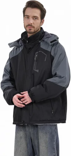 Vista 6 de Chaqueta de Esquí de Invierno Impermeable para Hombre con Capucha Desmontable, (S-4XL), Abrigo de Nieve Cálido a Prueba de Viento para Esquí y Negro