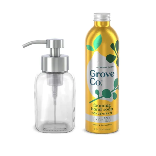 Vista 9 de Grove Co. Concentrado de jabón de manos espumoso (12 onzas líquidas) + dispensador de jabón de vidrio reutilizable, kit de inicio recargable líquido