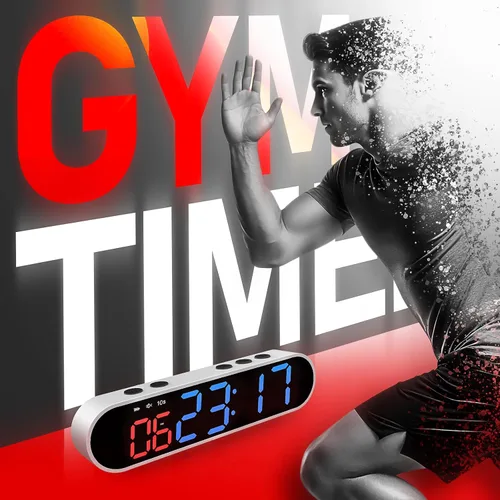 Vista 2 de Dienmern Remote Control Gym Clock Wall with Interval Timer, 9 Custom Modes Countdown Timer UP/Stopwatch, Workout Timer for Home