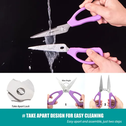 Vista 7 de KUNIFU Tijeras de cocina, tijeras de cocina multiusos, tijeras resistentes para desprenderse, utensilios - azul