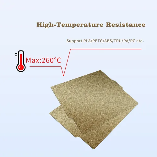 Vista 5 de IdeaFormer Doble Cara Hoja de Acero con Resorte PEI Texturizado Dorado 257x257mm, Cama de Impresión PEI Flexible para Impresora 3D Bambu Lab X1 X1C