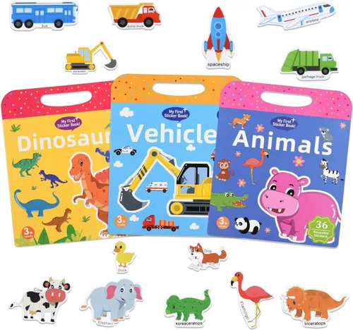 Vista 10 de ASTARON 88 Piezas Libro de Calcomanías de Vehículos para Niños Pequeños, Libros de Calcomanías 3D Reutilizables Actividades de Viaje por Carretera