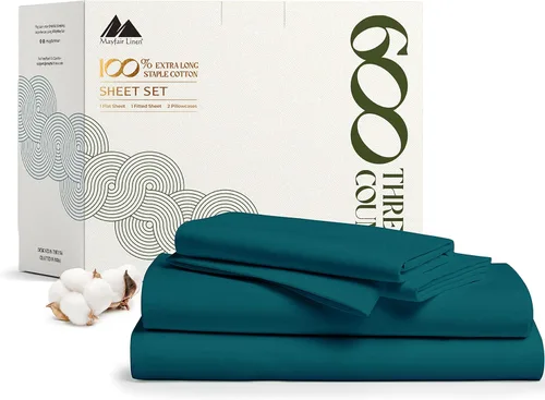 Vista 141 de Mayfair Linen Juego de sábanas de 100% algodón egipcio, tamaño individual (paquete de 2) – Sábanas de lujo blancas de 600 hilos, tamaño individual