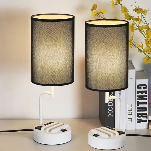 Vista 16 de Dreamholder - 2 lámparas de mesa con 3 puertos de carga USB, moderna lámpara de escritorio con toma de corriente alterna y soportes para teléfono