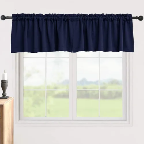 Vista 9 de Pickluc Cortinas opacas con cenefa de 18 pulgadas de largo, cortinas cortas con bolsillo para barra para ventana de cocina, baño, sala de estar