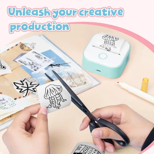 Vista 5 de Phomemo Papel adhesivo blanco - para mini impresora Phomemo T02/T02Pro/Q02E/M02X/Y02C/Q02, para notas de estudio, fotos, bricolaje, calcomanías