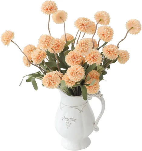 Vista 5 de Floroom 5 piezas Crisantemos de Seda Sintética Durazno Albaricoque Flores Artificiales, Pequeños Mini Crisantemos Falsos a Granel con Tallos