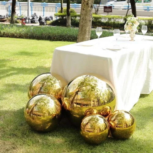 Vista 9 de Efavormart - Esfera de espejo de acero inoxidable dorada con esfera hueca reflectante brillante para jardín, 20 pulgadas